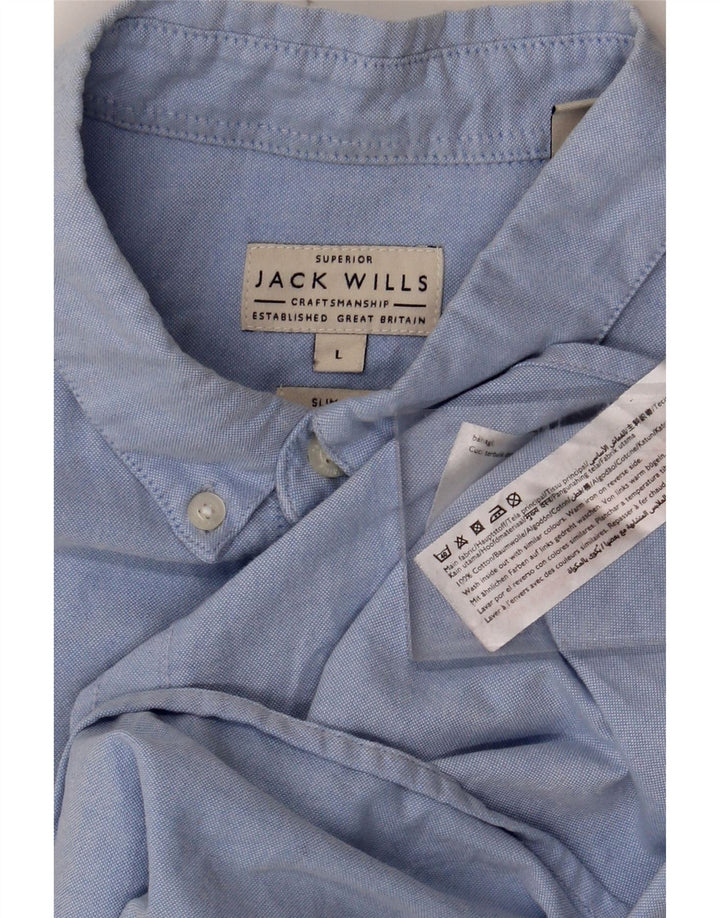 JACK WILLS Mens Slim Short Sleeve Shirt Large Blue Cotton