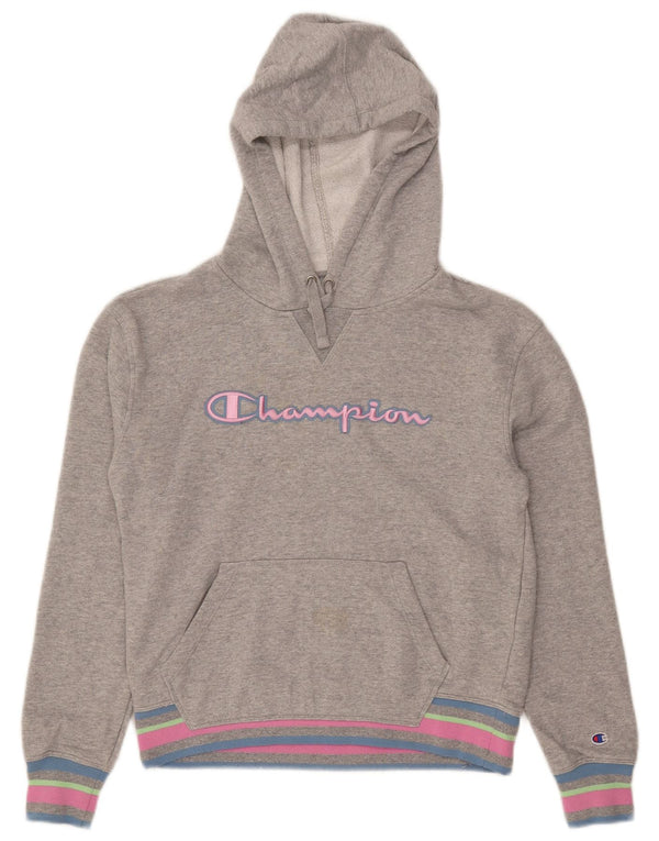 Champion Dame Grafisk Hoodie Jumper UK 10 Small Grey Colourblock Bomuld