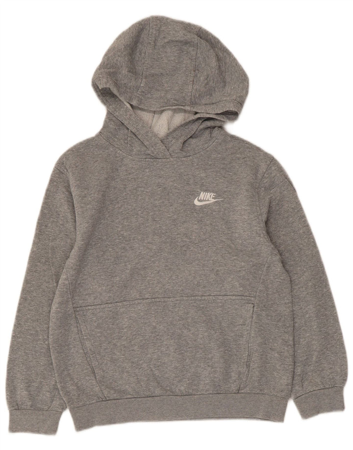 NIKE Boys Hoodie Jumper 10-11 Years Medium Grey Cotton