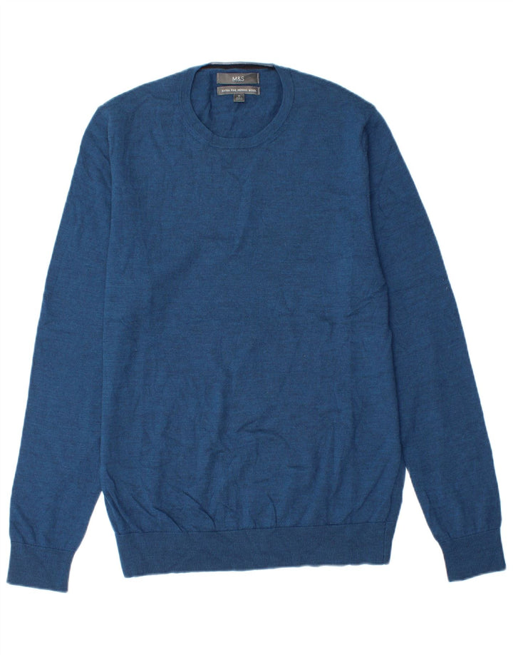 Marks & Spencer Herre sweater med rund hals, mellemblå Merinould
