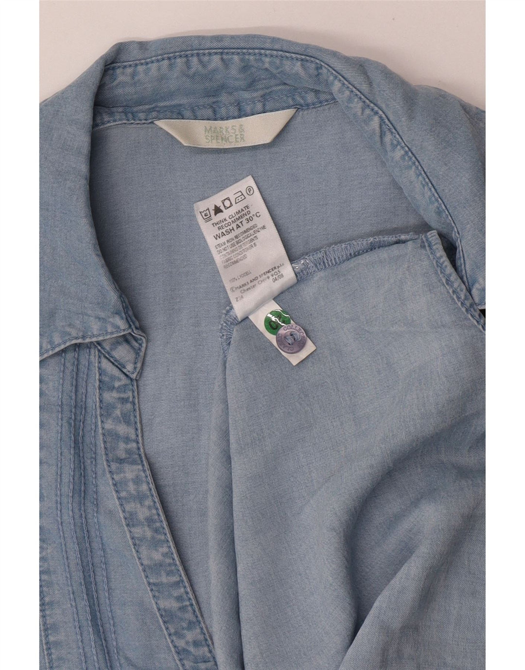 MARKS & SPENCER Kortærmet skjorte til kvinder UK 14 Large Blue Lyocell