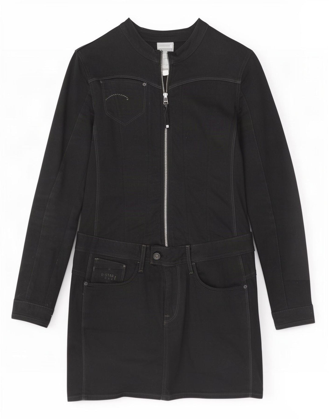 G-Star Dame Langærmet Basic Kjole UK 12 Medium Sort Bomuld