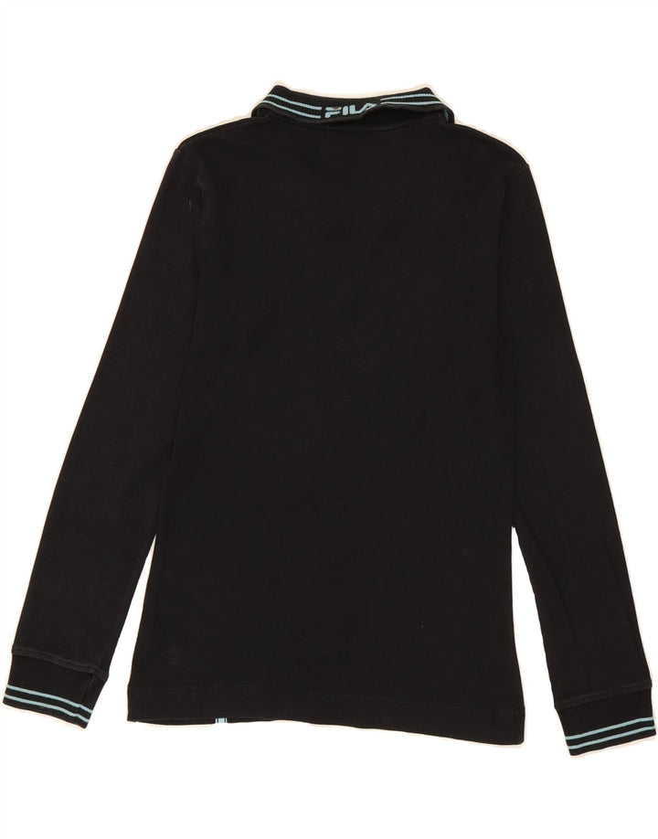 FILA Womens Long Sleeve Polo Shirt UK 12 Medium Black Cotton Vintage Fila and Second-Hand Fila from Messina Hembry 