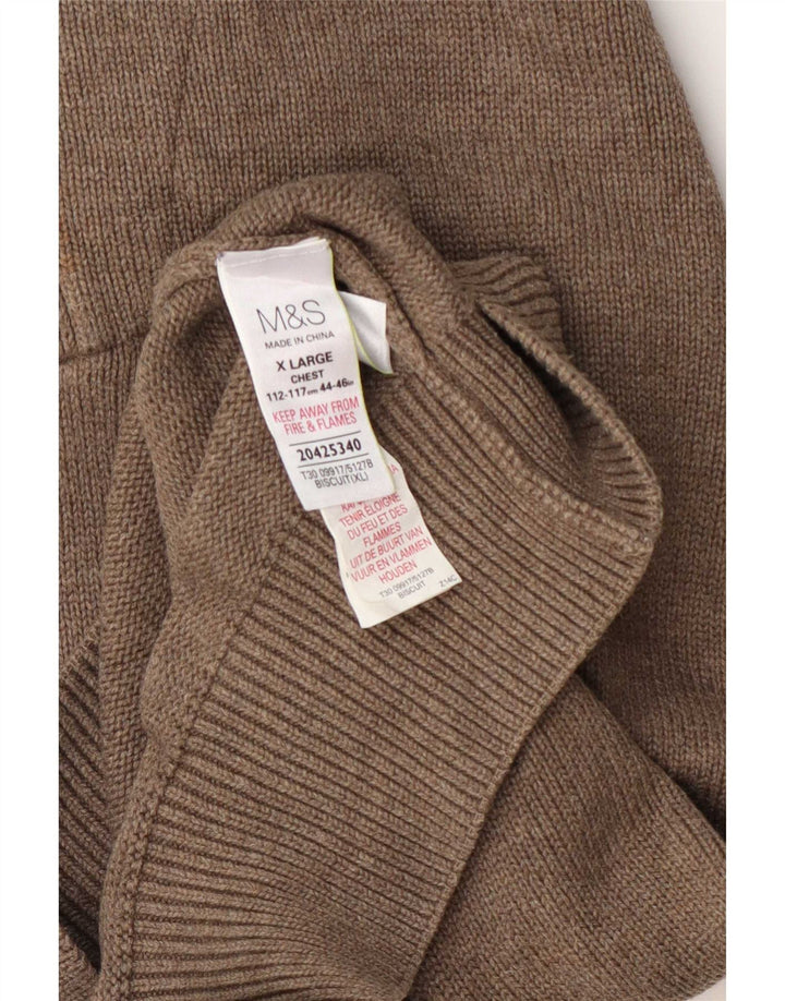 Marks & Spencer Herre Button Neck Jumper Sweater XL Brun Bomuld