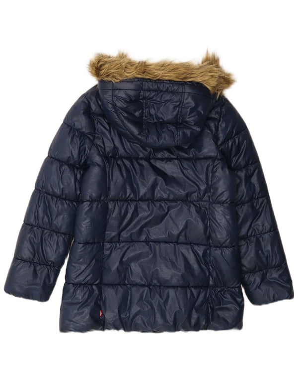 LEVI'S Girls Hooded Padded Jacket 11-12 Years Navy Blue Polyester