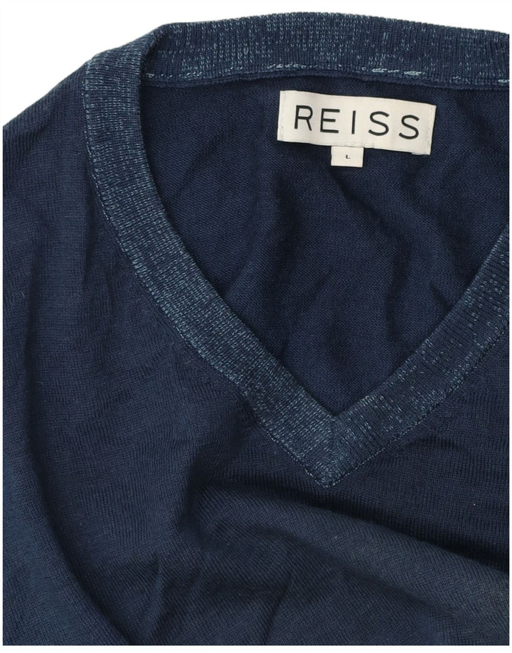 Reiss Herre V-hals trøje Sweater Large Navy Blue