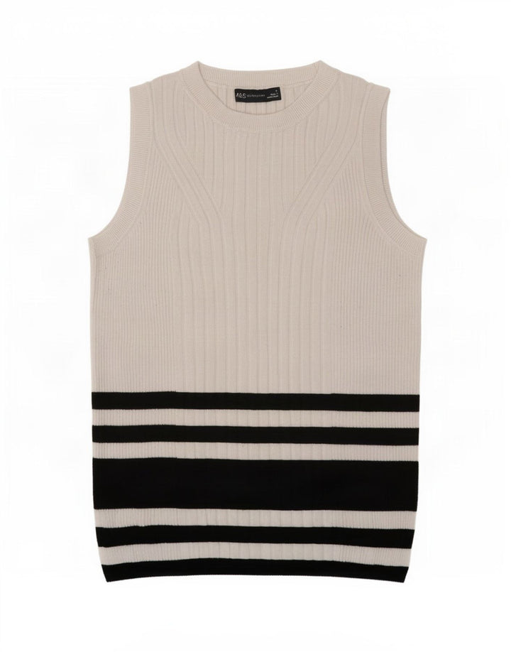 Marks & Spencer Damevest Top UK 12 Medium White Striped Viscose
