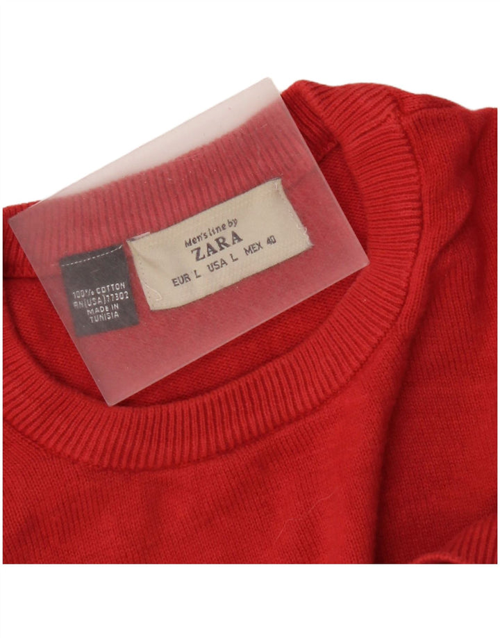 Zara Herre Jumper Sweater med rund hals Stor rød bomuld