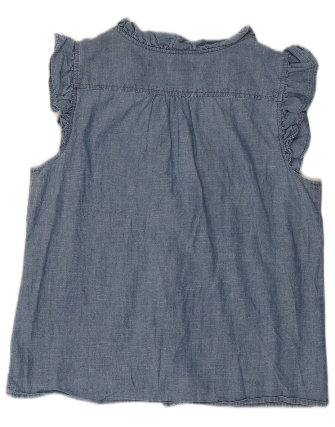J. Crew Dame Kortærmet Flæse Forreste Bluse UK 14 Medium Blue