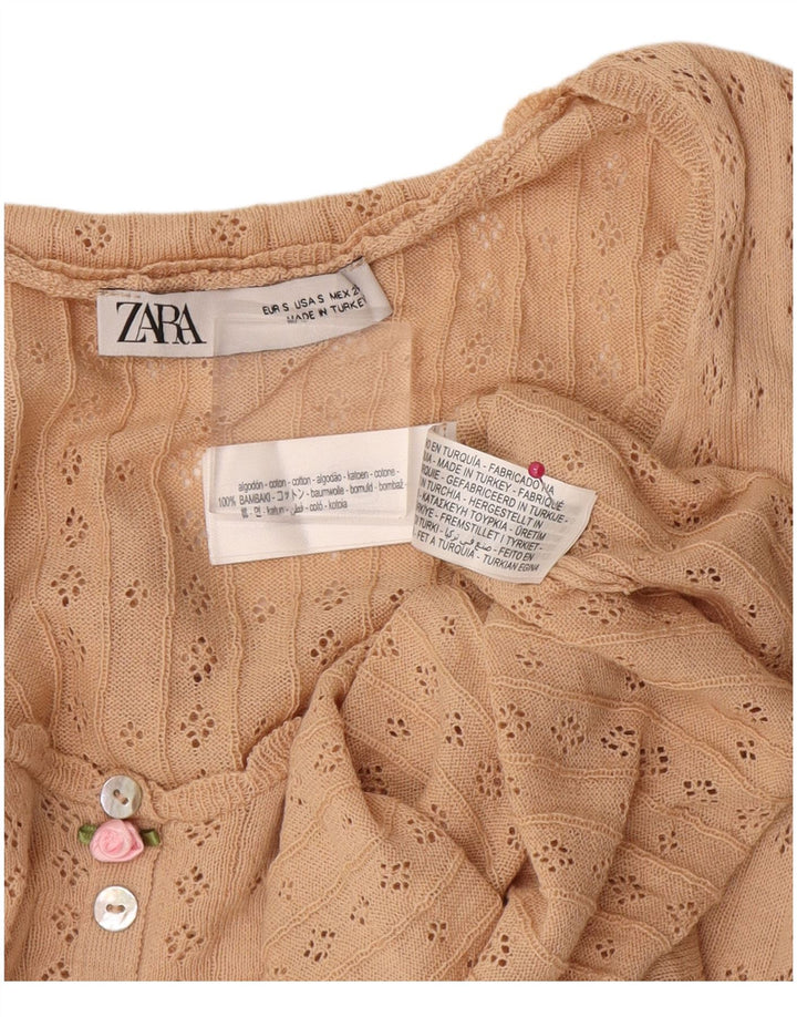 Zara Dame Top Langærmet UK 10 Small Beige Bomuld