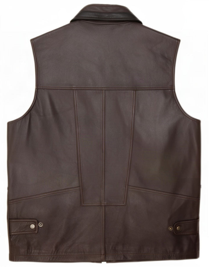 Vintage Herre Læder Utility Gilet UK 38 Medium Brun