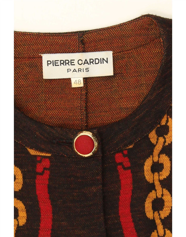 Pierre Cardin Dame abstrakt mønster 5-knaps blazerjakke IT 48 XL Brun