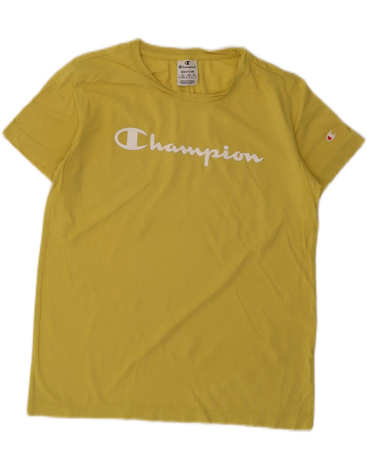 Champion Dame Grafisk T-Shirt Top UK 12 Medium Gul