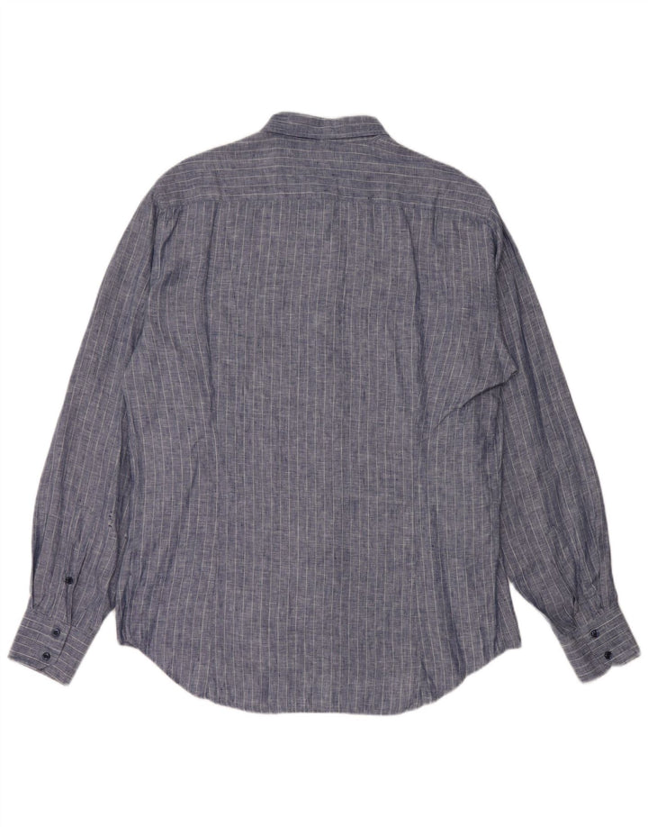 VINTAGE herreskjorte XL Blå nålestribet linned