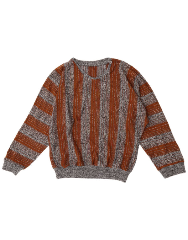 Vintage Dame Boat Neck Jumper Sweater UK 14 Medium Brun Stribet