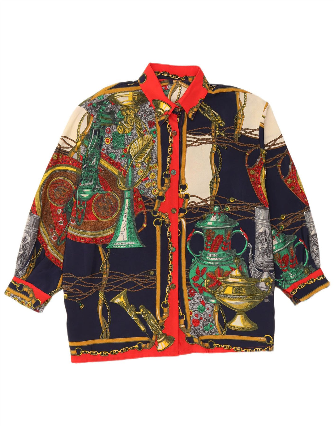 VINTAGE kvinders abstrakt mønster skjortebluse UK 14 Medium Flerfarvet