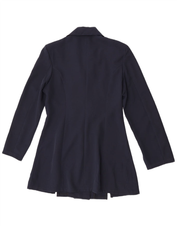 Vintage Dame Dobbeltradet Frakke UK 14 Medium Navy Blue Polyester