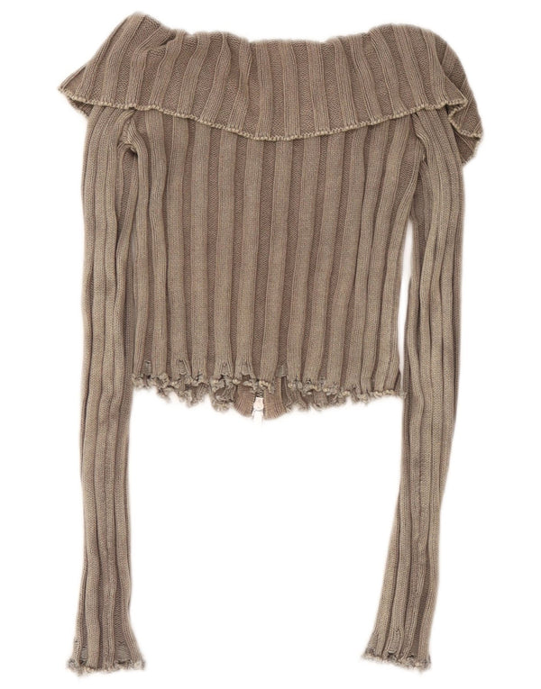 Zara Womens Crop Cardigan Sweater UK 4 XS Brun