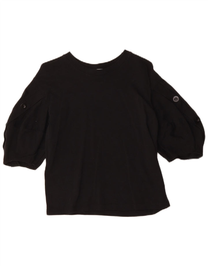 Zara Womens Crop Top 3/4 ærme UK 10 Small Black Bomuld
