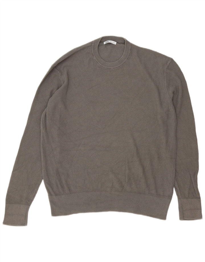 Zara Herre sweater med rund hals, mellemgrå bomuld