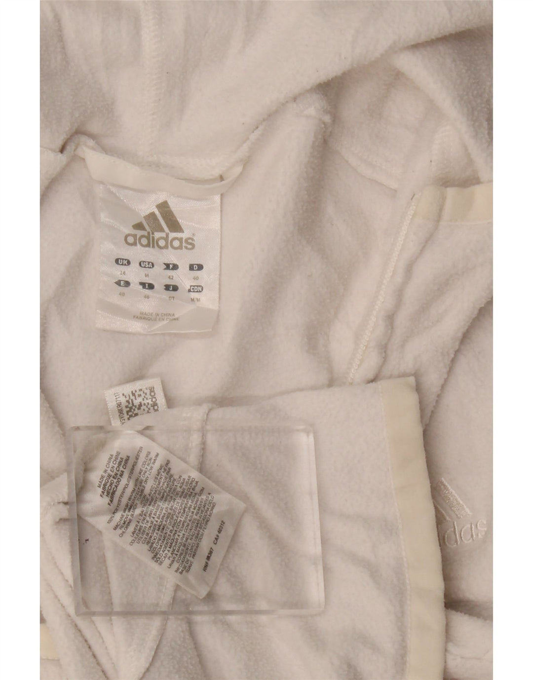 Adidas dame fleecejakke med hætte UK 12 Medium White Polyester