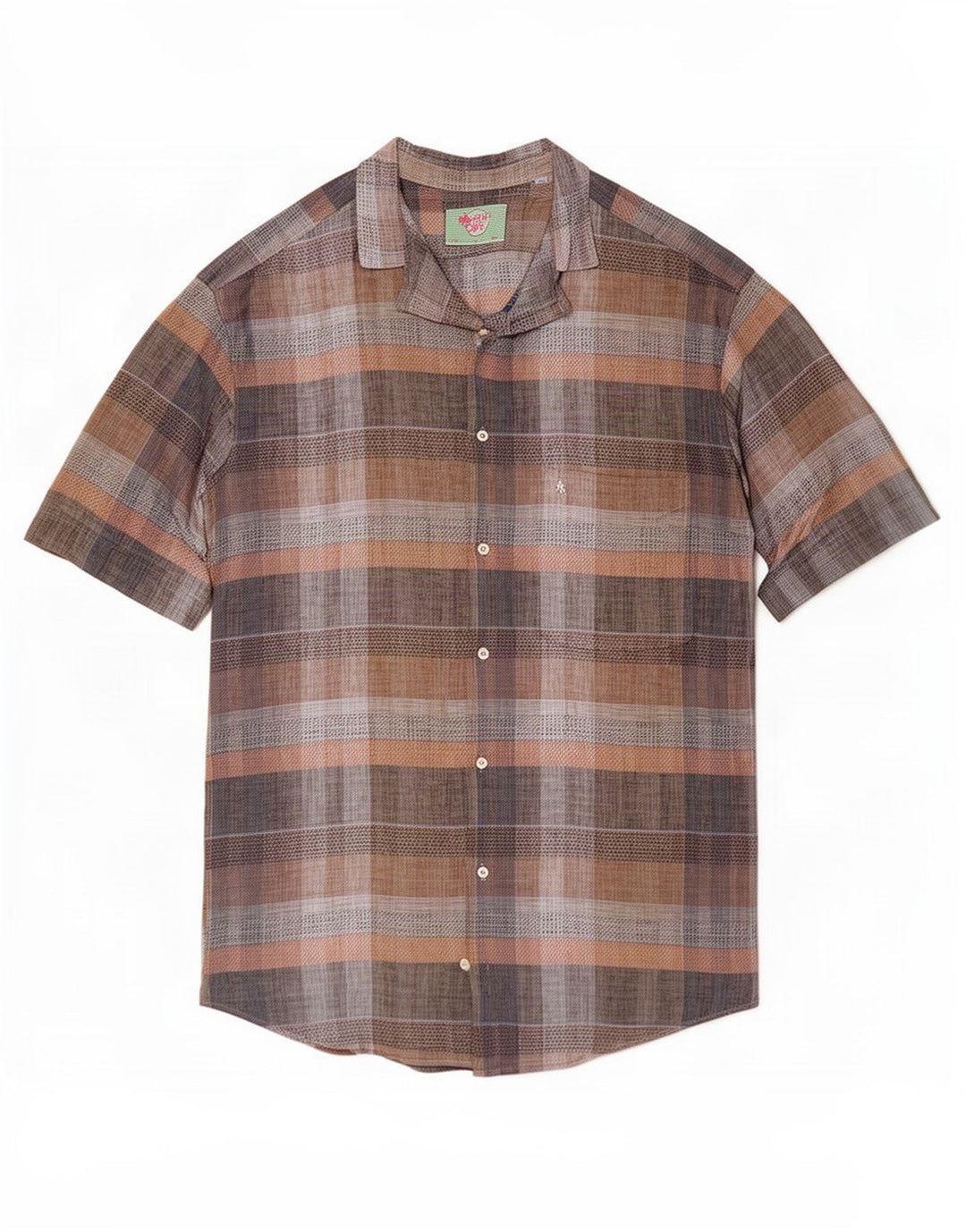 Vintage kortærmet herreskjorte Stor brun plaid