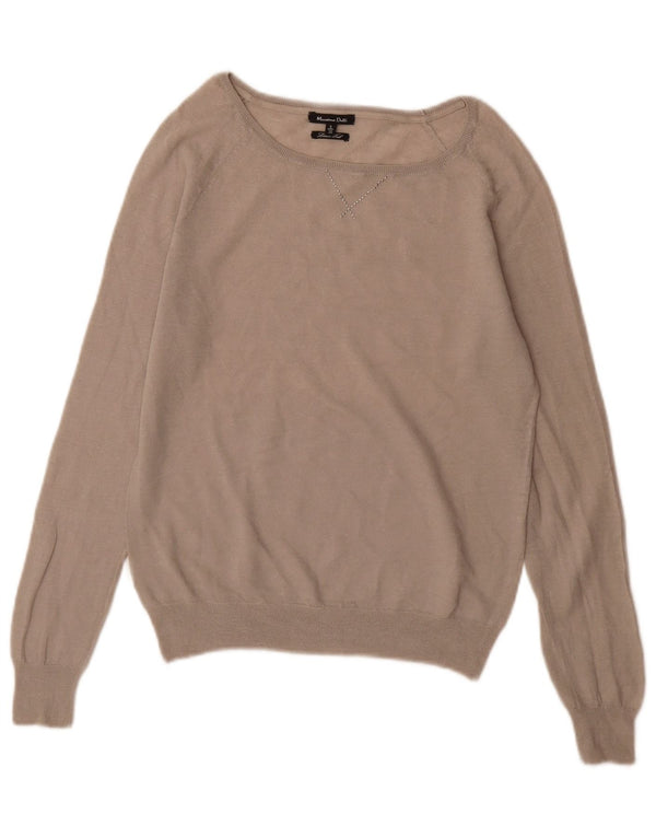 Massimo Dutti Dame Boat Neck Jumper Sweater UK 10 Small Beige Uld
