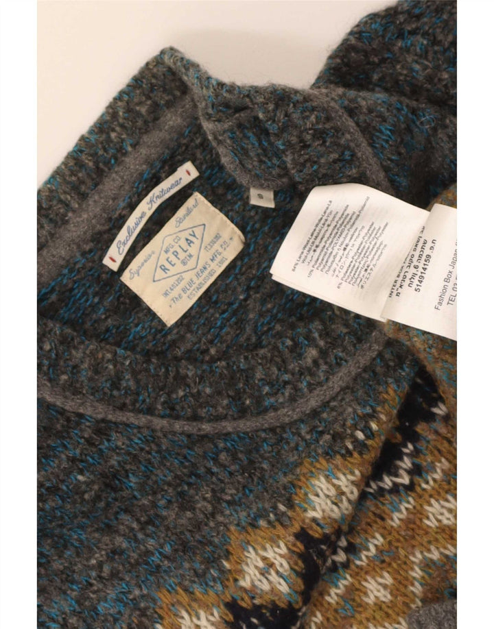 Replay Herre Crew Neck Jumper Sweater Small Green Fair Isle Wool