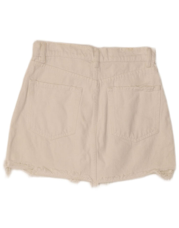 Zara Dame Denim Nederdel Small W28 Hvid Bomuld