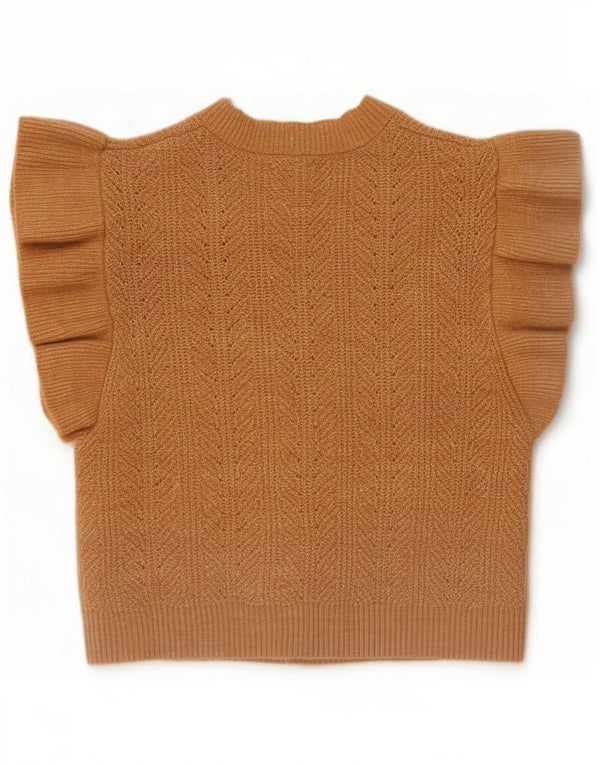 Zara Pige Kortærmet Åben Cardigan Sweater 13-14 År Brun Polyester