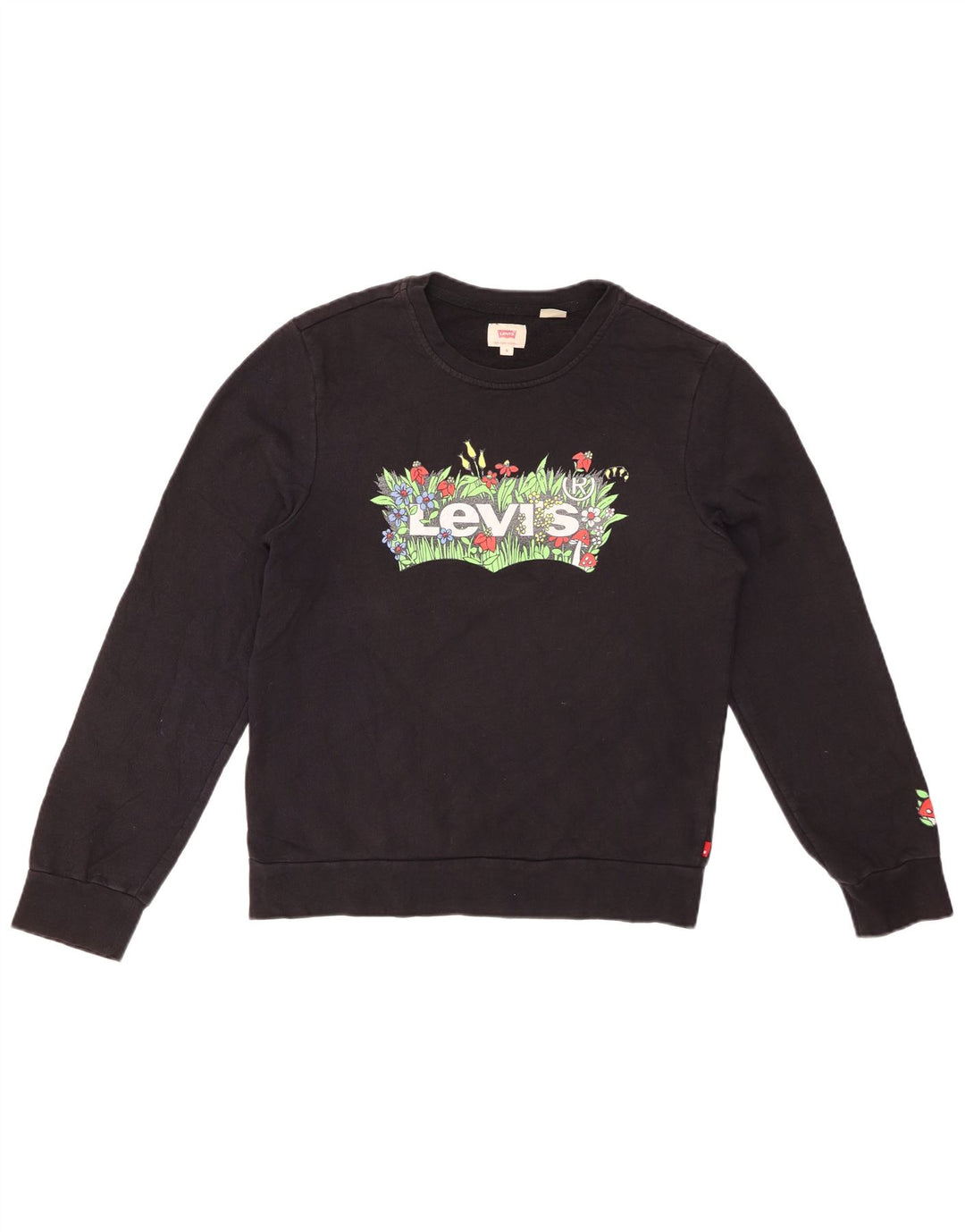 LEVI'S Grafisk Sweatshirt Jumper til kvinder UK 10 Lille sort blomstret bomuld