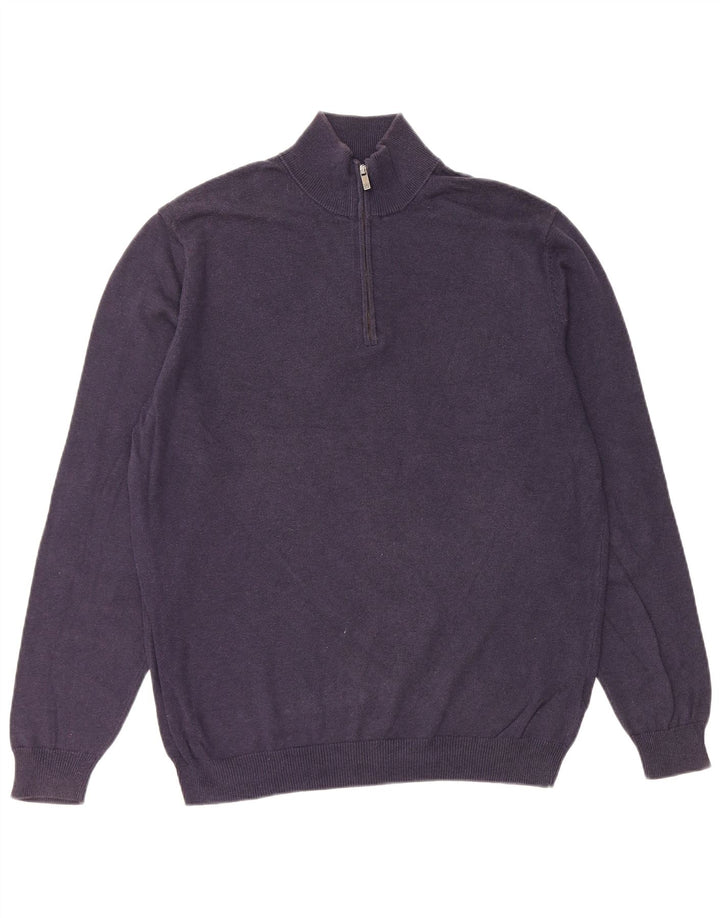 MASSIMO DUTTI Herre sweater med lynlåshals Stor marineblå bomuld