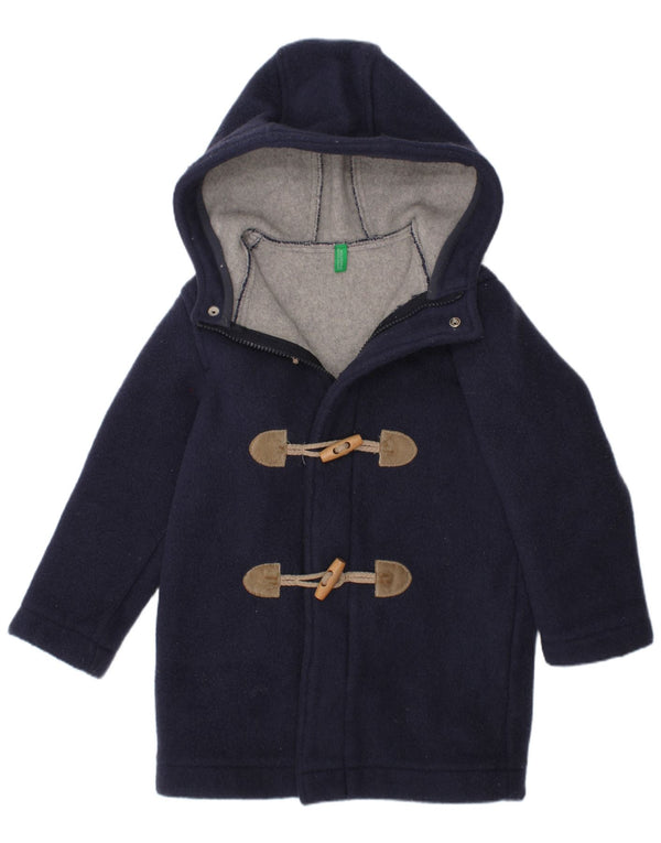 Benetton Boys Duffle Coat med hætte 3-4 år XS Navy Blue Wool