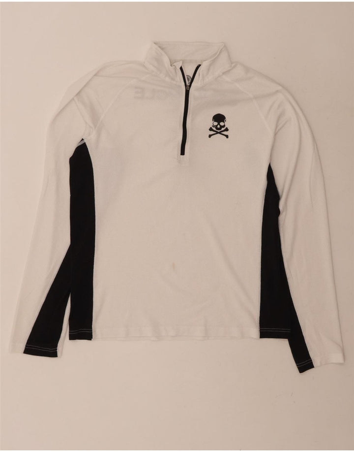 VINTAGE Mens Graphic Zip Neck Pullover Tracksuit Top XL White Colourblock Vintage Vintage and Second-Hand Vintage from Messina Hembry 