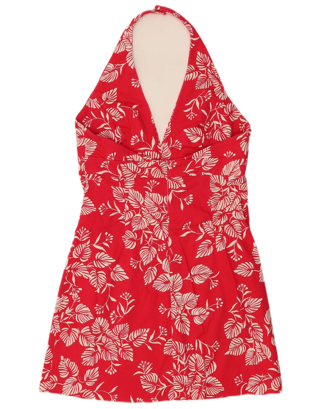 WAREHOUSE Dame Halter Dress UK 16 Large Red Floral Bomuld