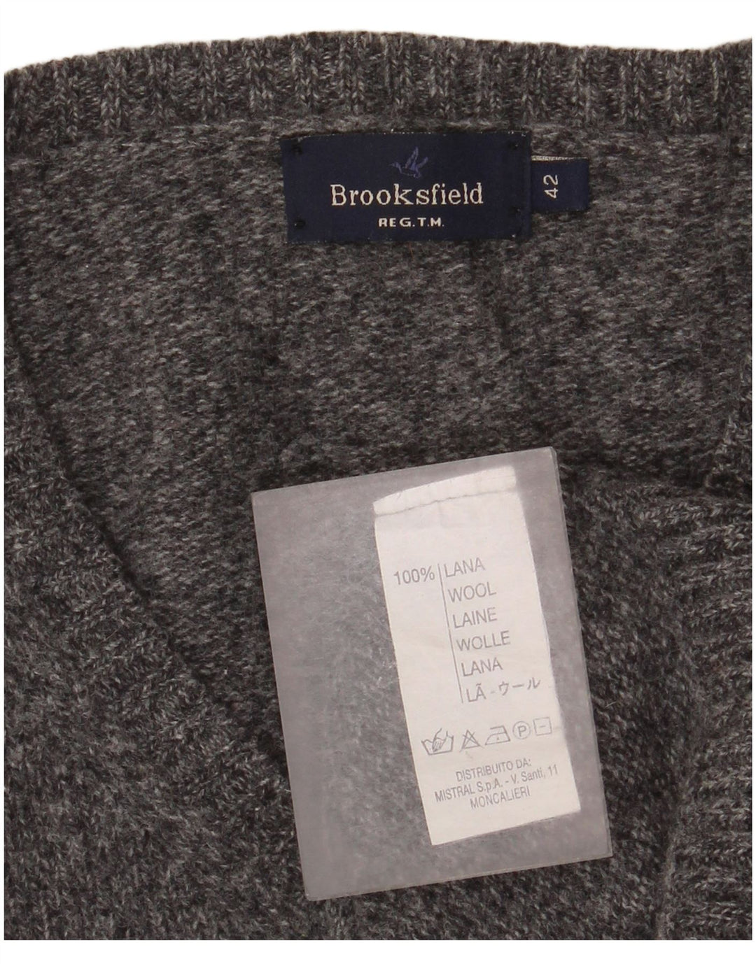 Brooksfield Dame V-hals sweater IT 42 Medium Grey Flecked Wool
