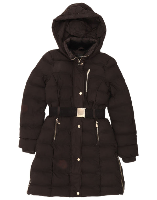 Karen Millen Womens Graphic Hooded Padded Coat UK 6 XS Black Polyester