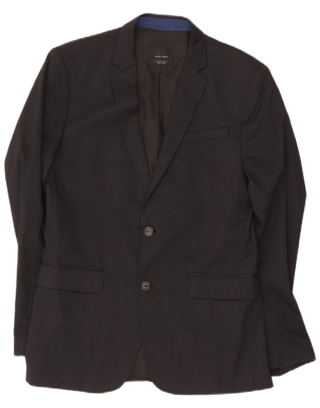 Zara Herre 2-knaps blazerjakke EU 50 Medium Sort nålestribet viskose