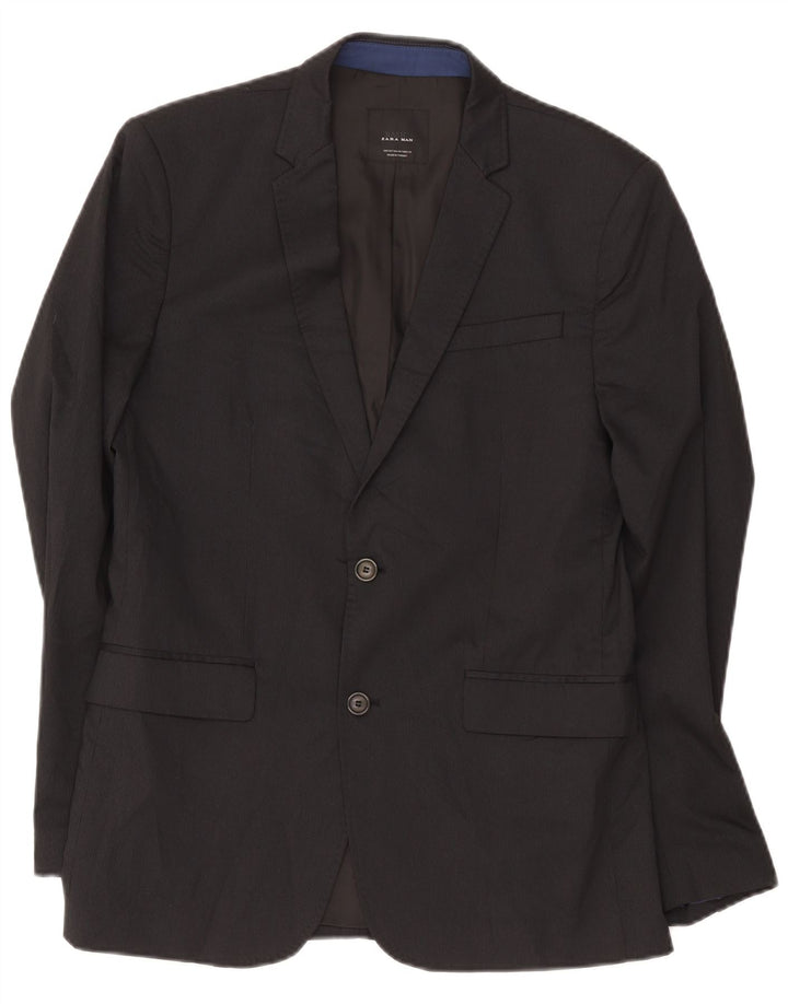 Zara Herre 2-knaps blazerjakke EU 50 Medium Sort nålestribet viskose