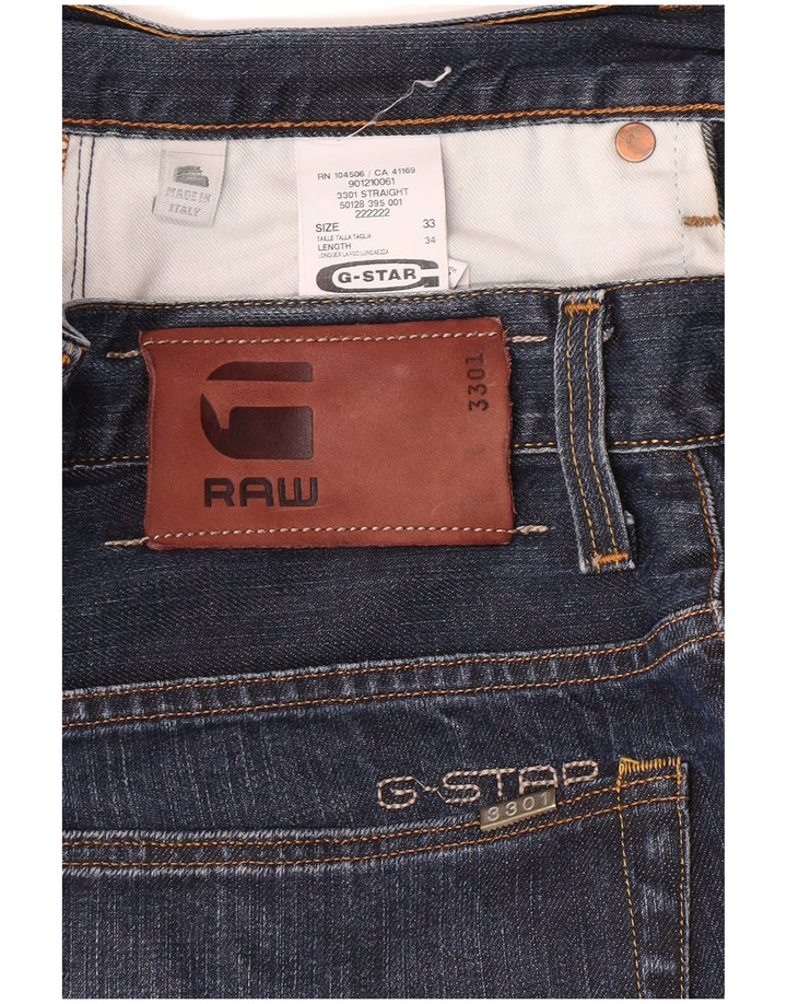 G-STAR Mens 3301 Straight Jeans W33 L32 Blue Cotton