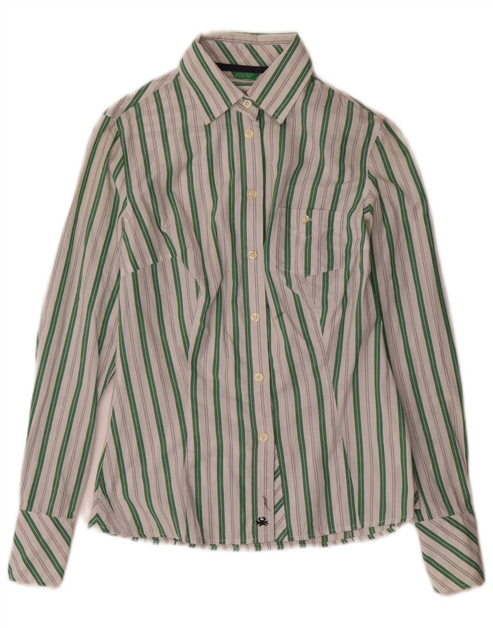 Benetton Dameskjorte UK 6 XS Hvidstribet bomuld