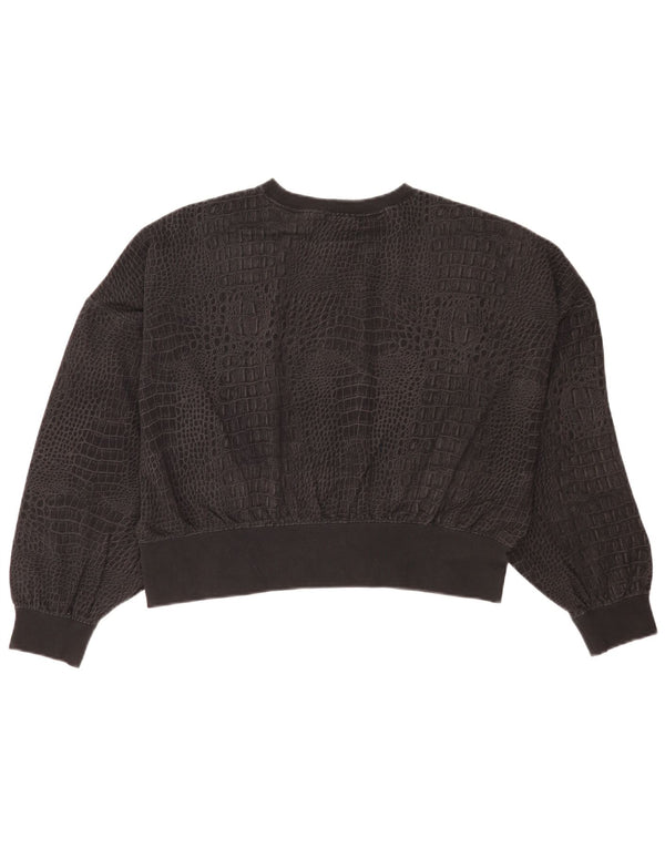 Adidas Womens Crop Sweatshirt Jumper UK 10 Small Black Animal Print Modern