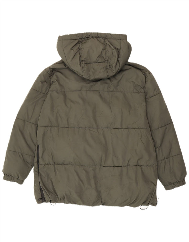 Zara Dame Hætte Oversized Polstret Jakke UK 14 Medium Green Polyester