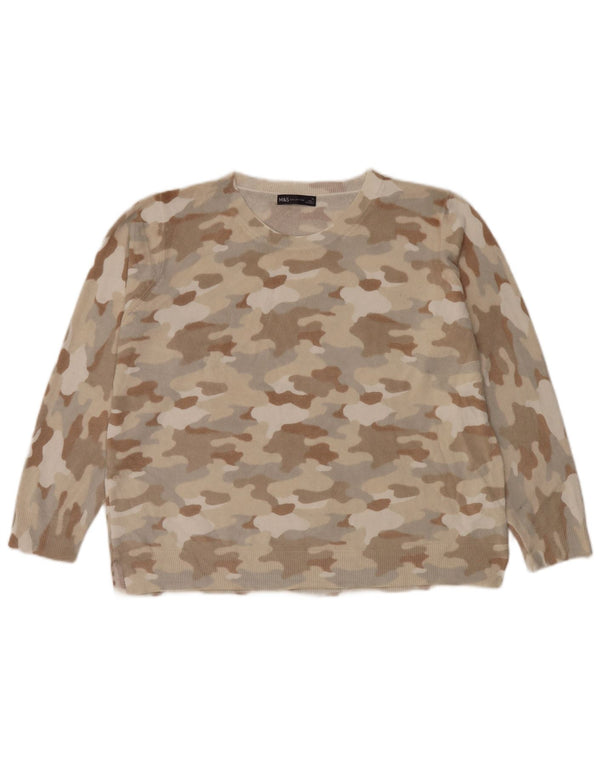 Marks & Spencer dametrøjetrøje med rund hals DK 22 3XL Beige Camouflage