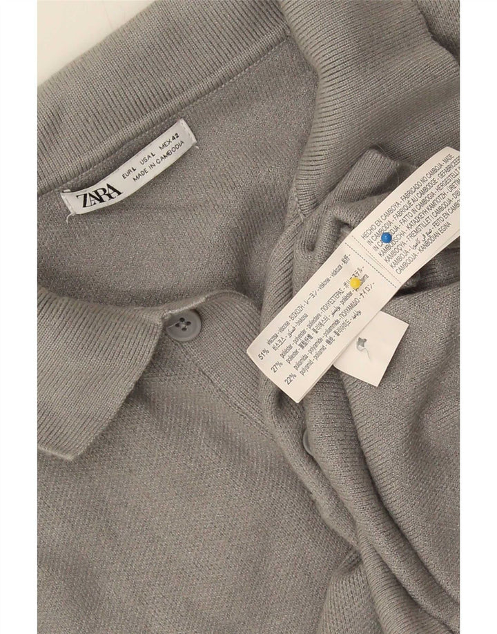 Zara Herre Polo Neck Jumper Sweater Stor Grå Viscose