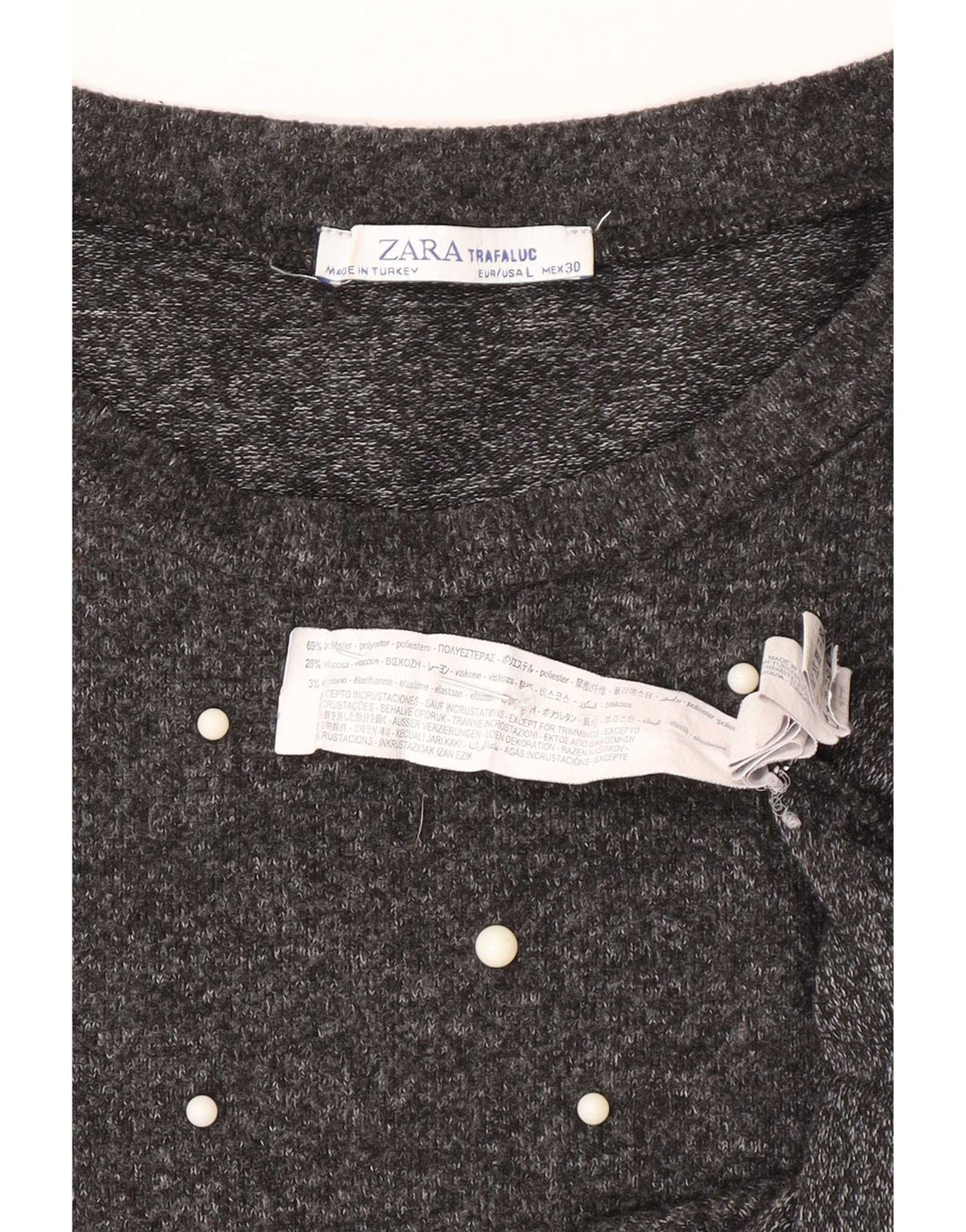 Zara Dame Top 3/4 ærmet UK 16 Large Grå Polyester