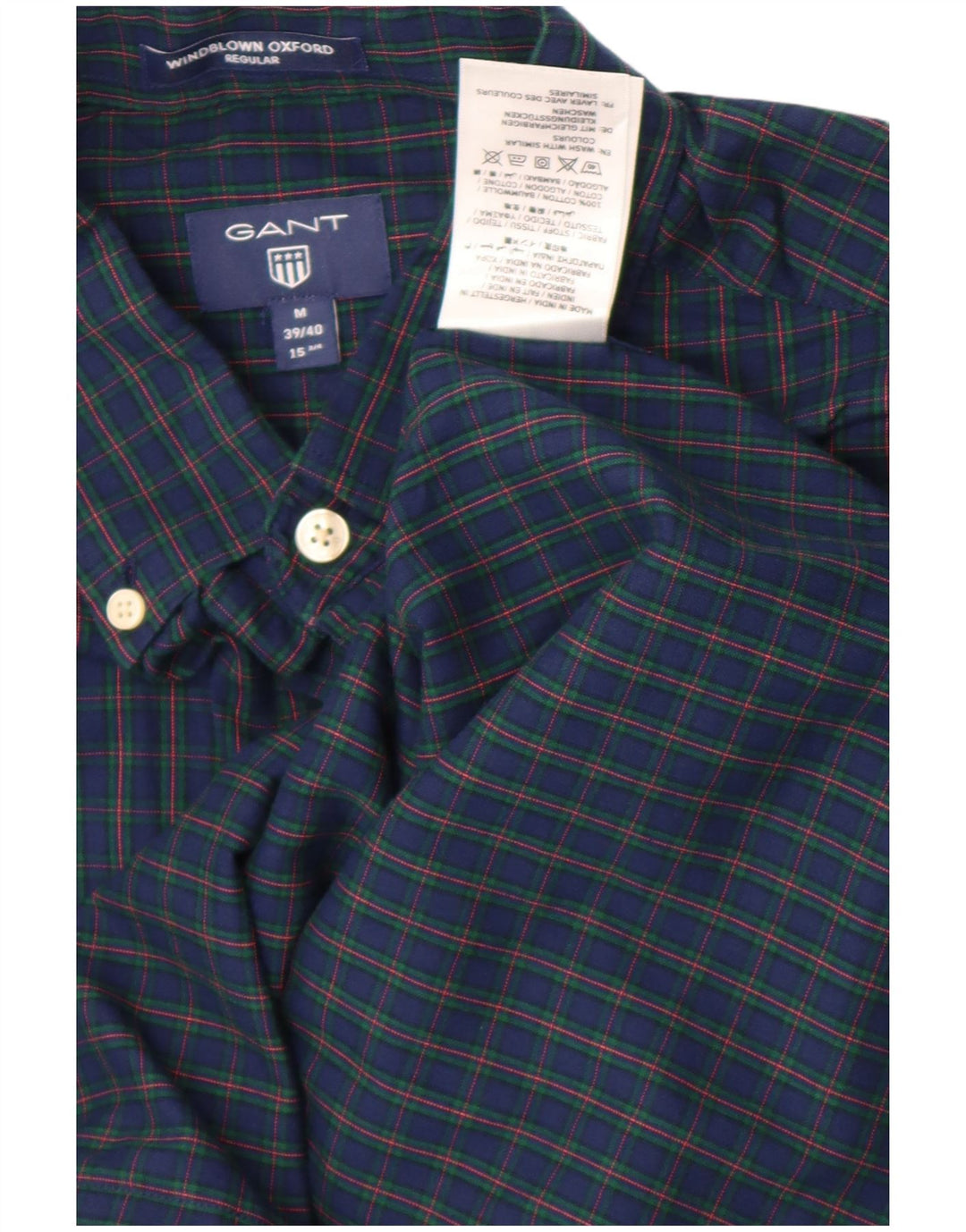 Gant herre Regular Fit skjorte størrelse 39/40 15 3/4 Medium Marineblå Gingham