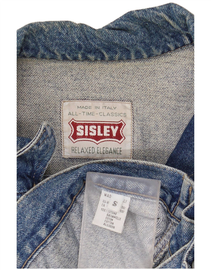 SISLEY Womens Crop Oversized denimjakke UK 10 Small Blue Cotton
