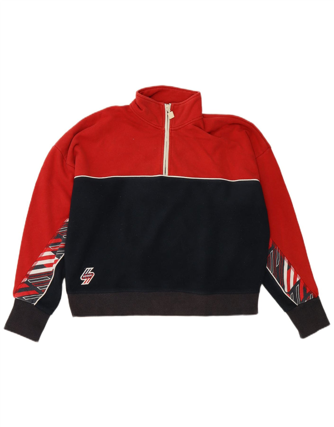 SUPERDRY Womens Crop Oversized Fleece Jumper UK 16 Large Red Colourblock