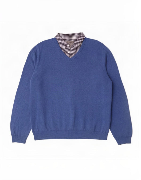 Marks & Spencer Herre V-hals sweater XL Blå Bomuld